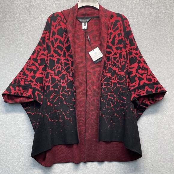 Ming Wang Cardigan Sweater Womens S/M Poncho Red Knit Wrap Short Sleeve New - Picture 1 of 14